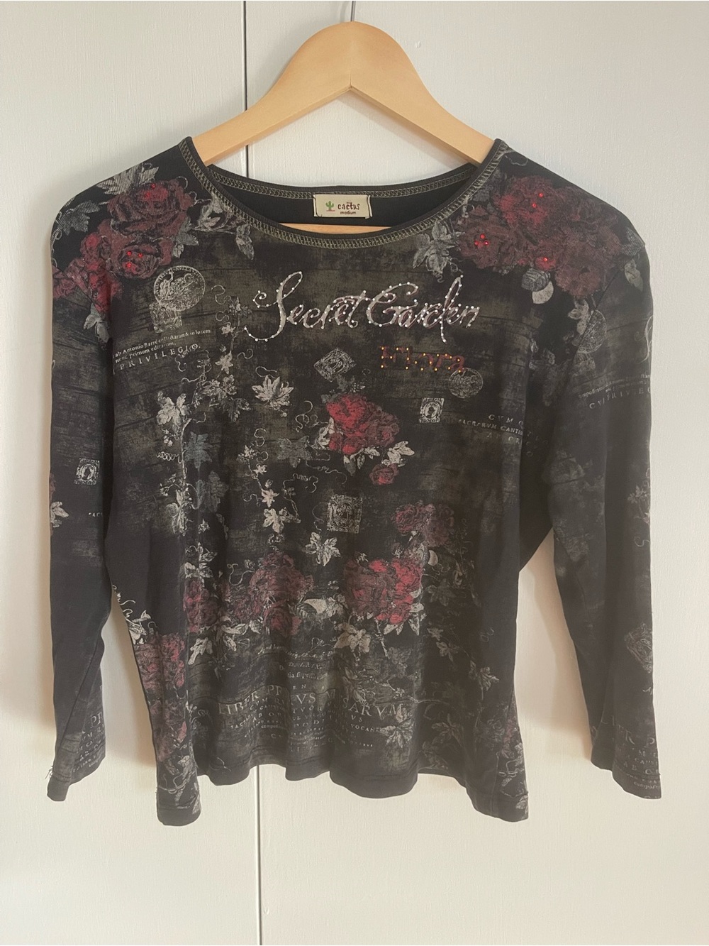 Cactus Black Long Sleeve Floral 'Secret Garden' Top